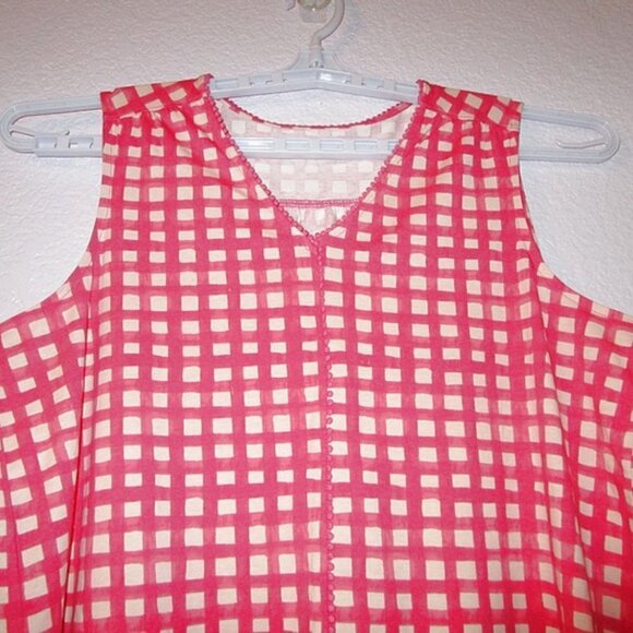 Lands End GINGHAM Tank Size LP TOP Sleeveless V-NECK Tunic POM POMS Cotton MODAL - Picture 3 of 9